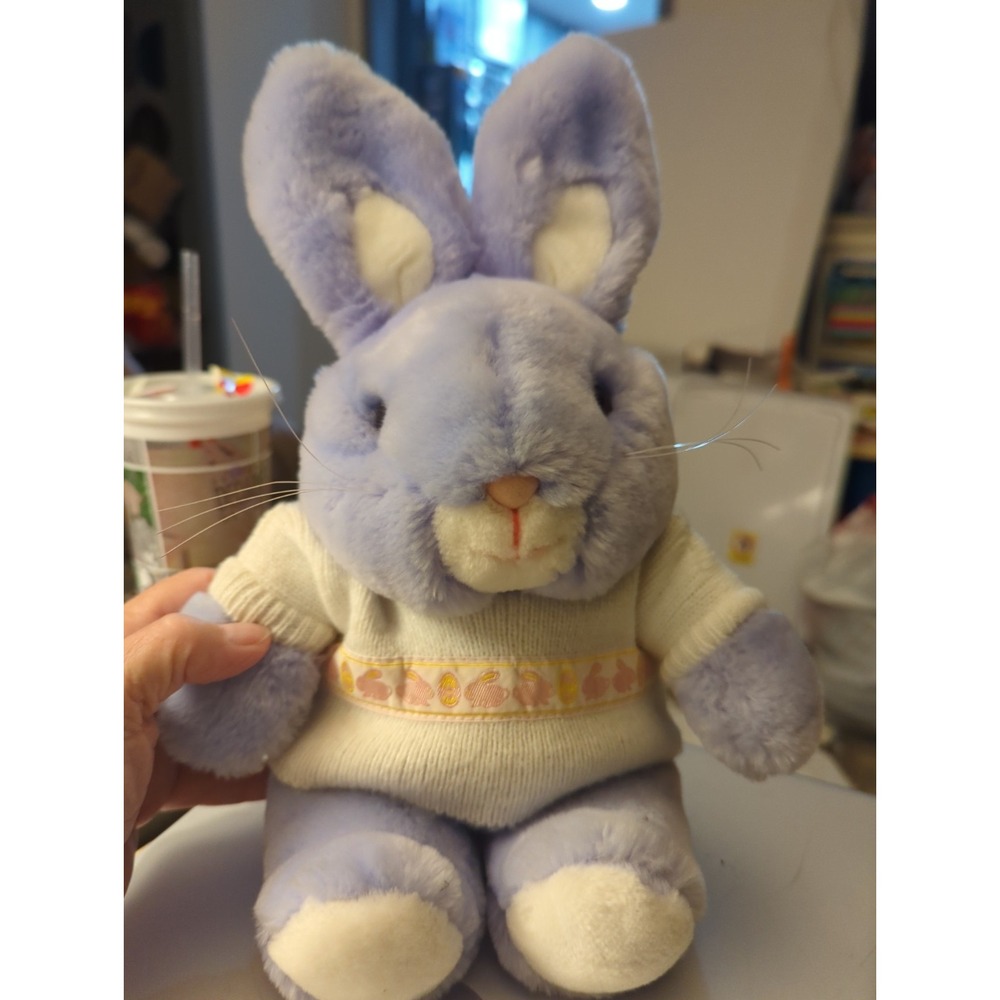Vintage Animal Playthings Lavender Bunny Rabbit Plush Stuffed Toy Easter 1985
